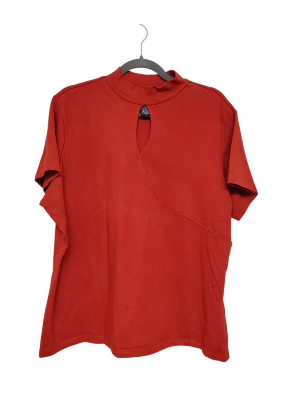 One Step Up Plus Vintage Red Keyhole Faux Qipao Knit Short Sleeve Top Size 3X